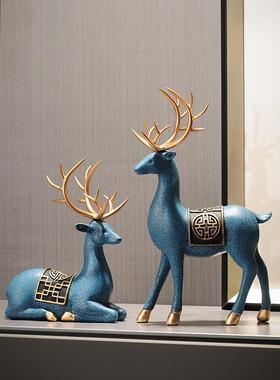 新中式客厅梅花小对麋鹿摆设件家居酒柜装饰电视柜博物架工艺术品