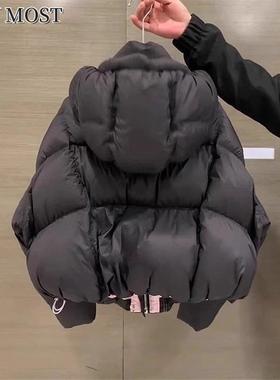LILY MOST高级感黑色短版羽绒衣女冬季2024新款时尚面 面包服厚外