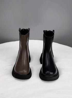 欧洲站真皮马丁靴女秋冬季2025新款爆款增高英伦风切尔西厚底短靴