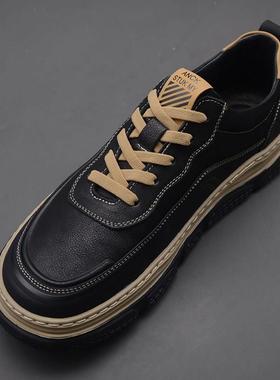 Ocnltiy韩版潮流软底低帮休闲鞋男2024秋冬新款男鞋时尚真皮板鞋