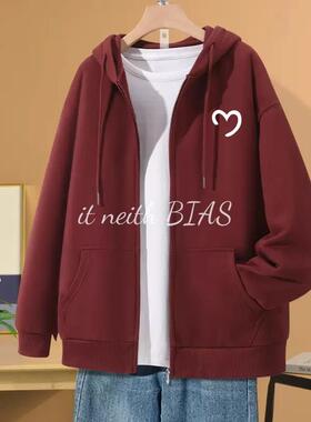 it neith BIAS秋冬开衫卫衣男美式复古大码宽松拉链连帽情侣外套