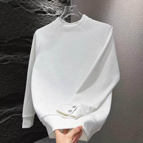 圆领卫衣男士秋冬季加绒加厚打底衫韩版潮流拼接设计感休闲上衣服