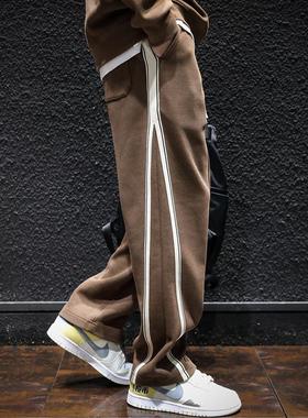 潮牌it neith BIAS秋冬条纹卫裤男垂感宽松大码运动直筒休闲加绒