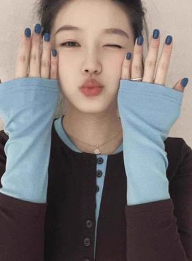 法式rouje damas假两件撞色正肩t恤女春秋冬内搭打底衫半开领上衣