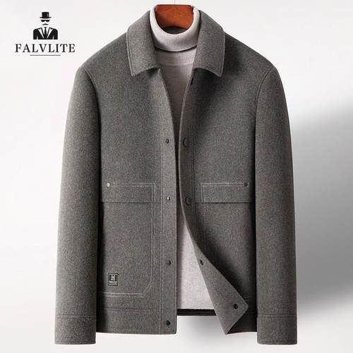 FALVLITE秋冬毛呢外套男士羽绒内胆羊毛双面呢商务夹克呢子大衣