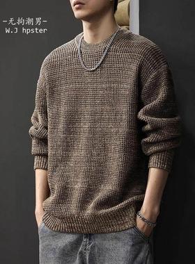 it neith BIAS潮牌美式慵懒风毛衣男秋冬复古做旧重磅宽松套头衫