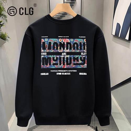 香港CLG潮牌高级感美式卫衣男春秋季腰果字母印花宽松打底衣秋冬