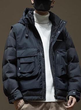 it Afternnaths潮牌工装轻薄羽绒服男冬宽松大码假两件白鸭绒外套