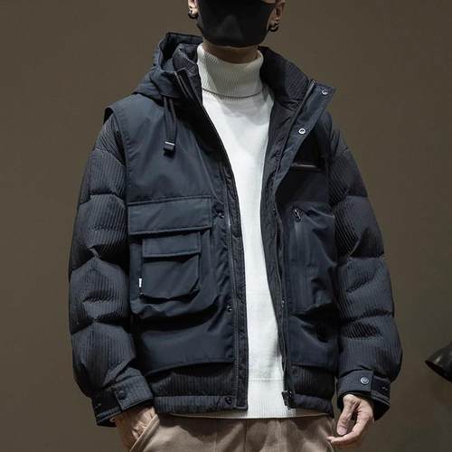 it Afternnaths潮牌工装轻薄羽绒服男冬宽松大码假两件白鸭绒外套