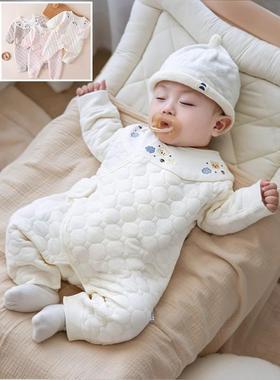 法国BADNUT婴儿秋冬季2025新款连体衣宝宝双层护肚蝴蝶衣夹棉哈衣