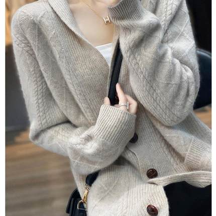 艾丽恩裳高端女装2024秋冬新款慵懒羊绒开衫外套宽松针织衫羊毛衫