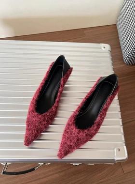 Craes Kally 精致魅力！尖头细跟单鞋女士秋冬保暖舒适气质毛毛鞋
