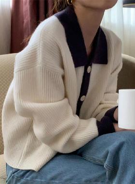 IT UNDER GARDEN 软糯翻领毛衣开衫女秋冬显瘦文艺复古慵懒风针织