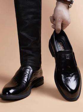 男鞋秋冬2024新款真皮透气商务正装尖头皮鞋男一脚蹬休闲鞋子男款