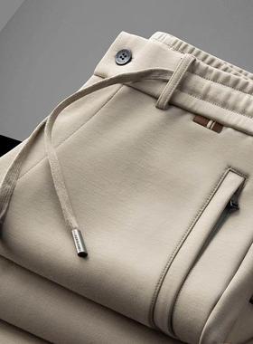 PALM CITY蚕丝男士休闲裤秋冬裤子宽松抗皱加绒运动裤男春秋款