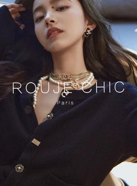 ROUJE CHIC法式高级感别致纽扣针织开衫女秋冬轻奢设计感软糯毛衣