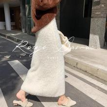 Rouje Damas水貂绒针织半身裙女冬季修身显瘦加厚保暖直筒包臀裙