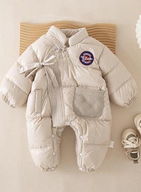 法国BADNUT婴儿秋冬连体衣2025新款可爱保暖宝宝加绒外出羽绒服