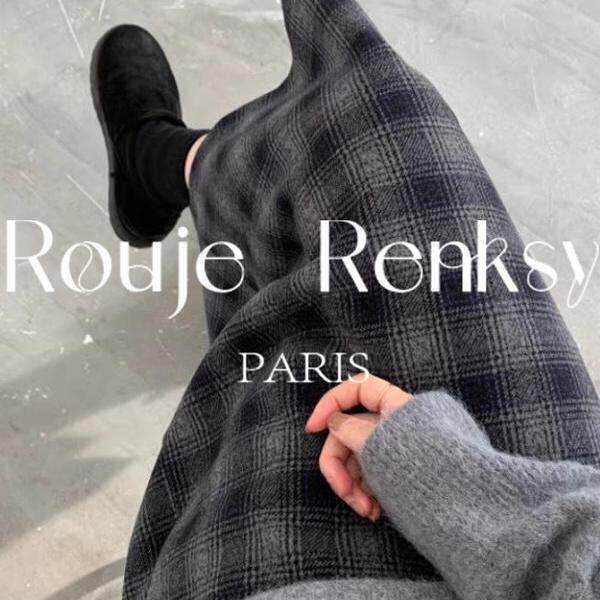 法国rouje renksy毛呢格子裙A字半身裙女秋冬季格纹高级感直筒裙