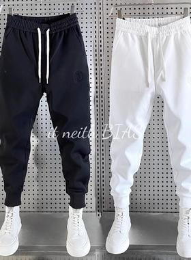 it neith BIAS束脚卫裤男款秋冬加绒九分运动裤百搭哈伦裤子白色