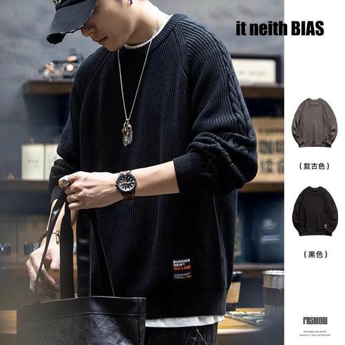 it neith BIAS美式重磅复古毛衣男冬2025新款宽松大码针织衫外套