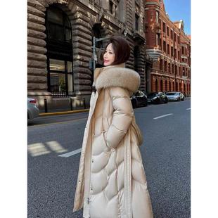 中长款 bebe 新款 鹅绒羽绒服大毛领外套女冬季 过膝收腰加厚暖 judy