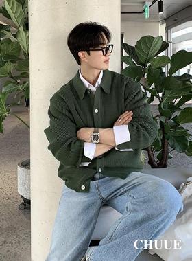 CHUUE/2025秋冬新款宽松休闲百搭针织开衫韩版简约翻领毛衣男