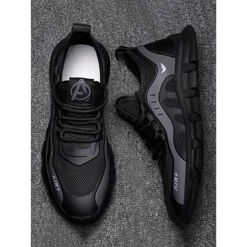 男鞋秋冬新款加绒防臭透气运动鞋黑色休闲男士潮牌薄款厚底网面鞋