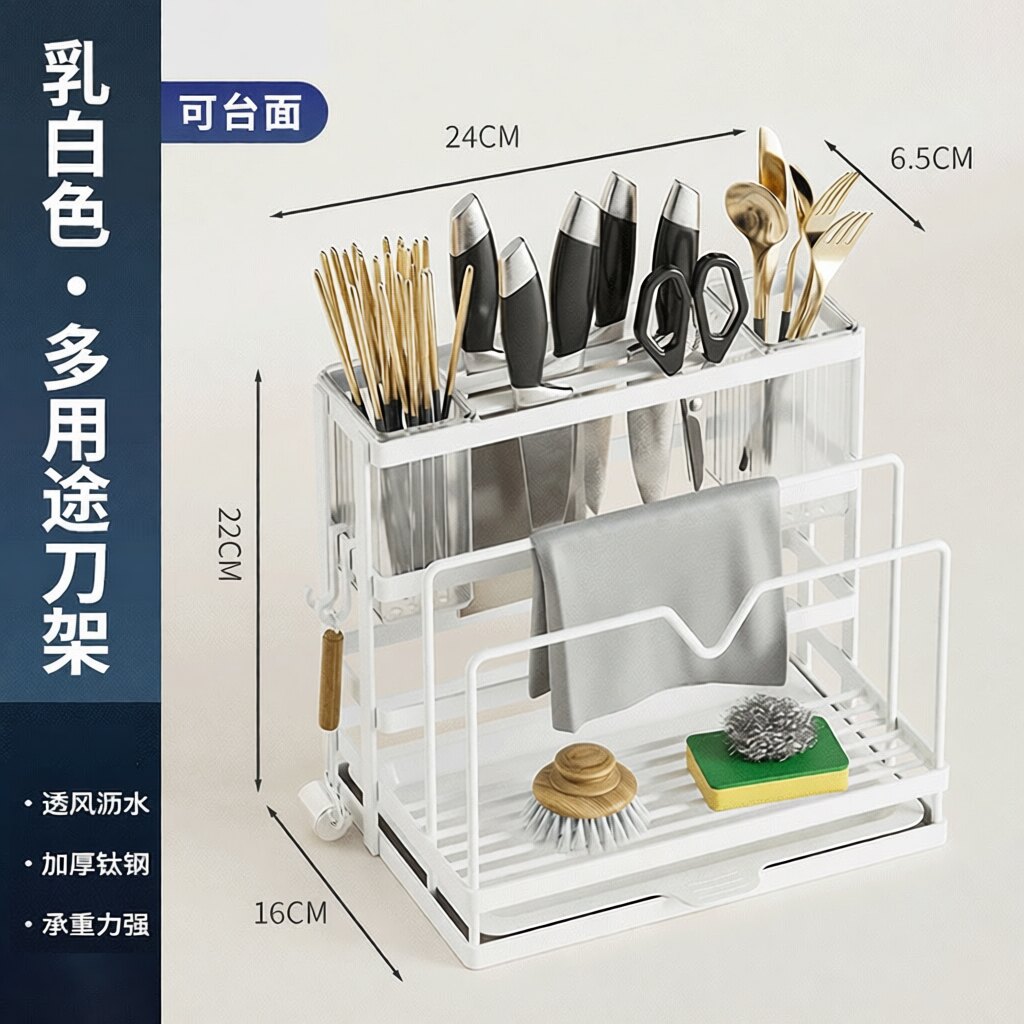 厨房刀架多功能置物架家用锅盖刀具筷桶壁挂式不锈钢菜板收纳架