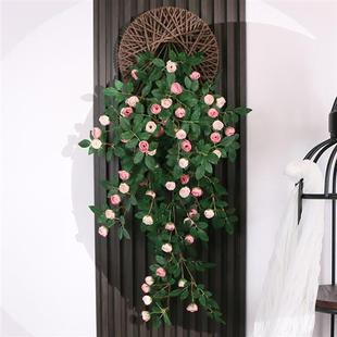 仿真玫瑰花藤吊兰墙面遮挡壁挂墙上装 饰绿植假花藤条墙壁挂花吊花