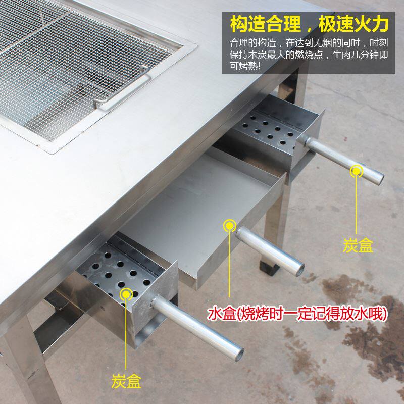 无烟烧烤桌子商用自助烧烤架木炭桌家用户外庭院不锈钢烤羊腿烤炉