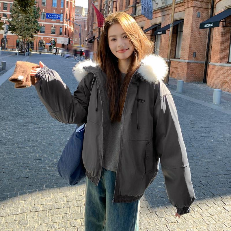 外贸大毛领羽绒棉服女2025年新款冬季保暖加厚宽松情侣派克服外套