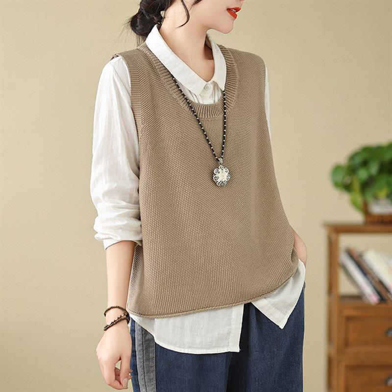 2025秋短款针织马甲背心女宽松显瘦时尚套头针织衫纯色休闲马甲