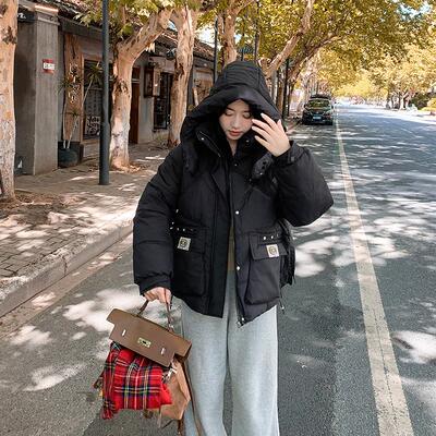 时尚棉服女连帽2025冬季新款小个子韩版宽松加厚百搭保暖棉衣外套