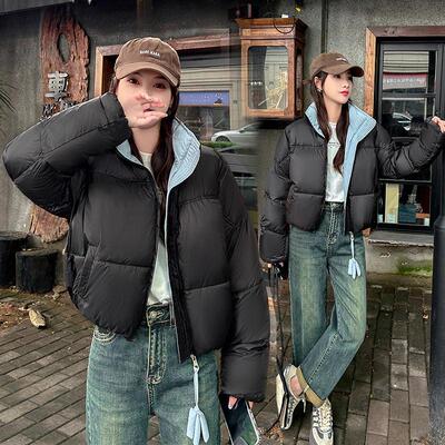 棉服女2025秋冬新款学院风短款宽松加厚面包服糖果色棉衣棉袄外套