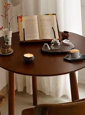 胡桃木色实木茶几复古家用阳台休闲餐桌椅组合看书阅读洽谈圆桌子