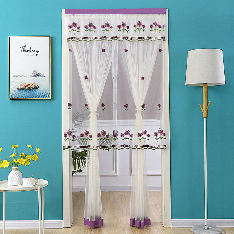 送杆蕾丝门帘免打孔家用防蚊纱帘卧室厨房长门帘隔断帘魔术贴家用
