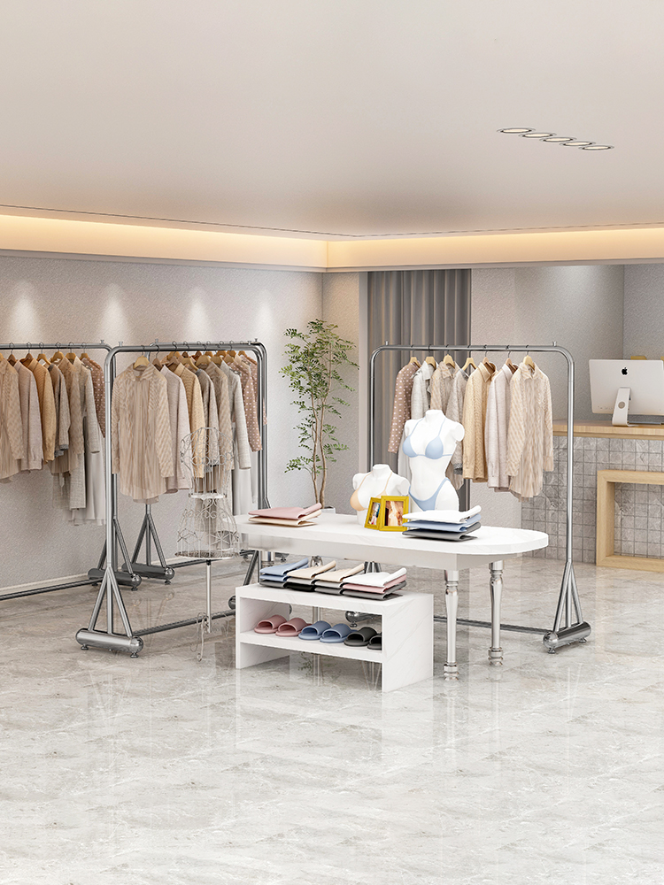 服装展示架不锈钢直播陈列落地带轮挂衣架男装女装道具阳台晒衣服