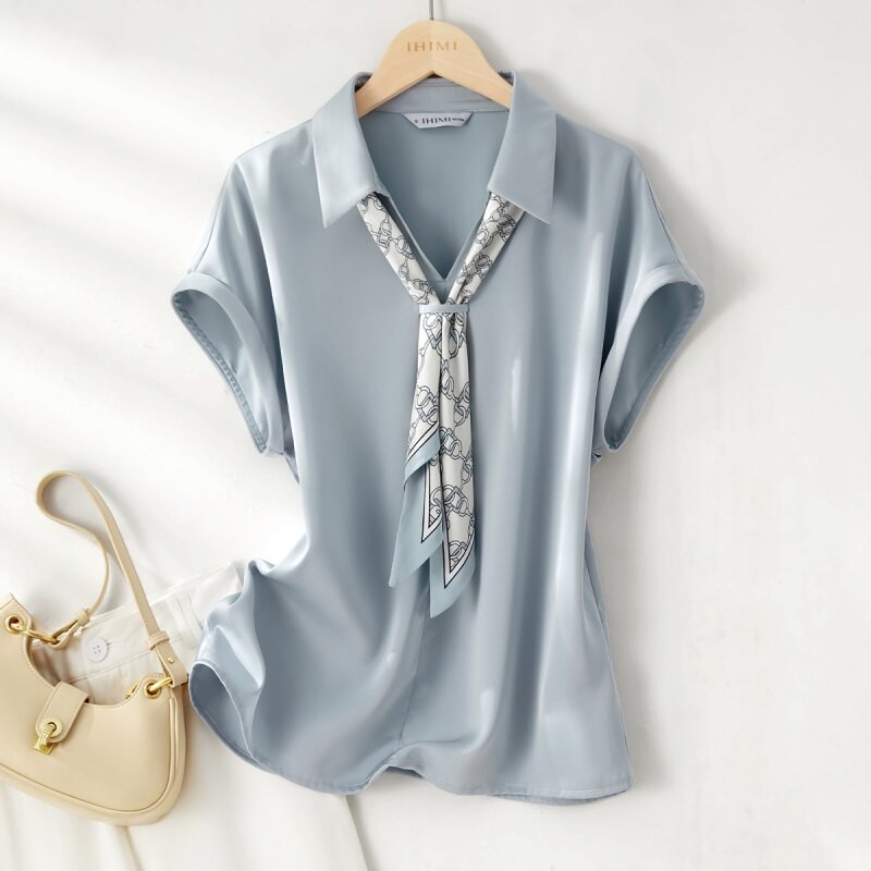 丝巾短袖洋气小衫上衣