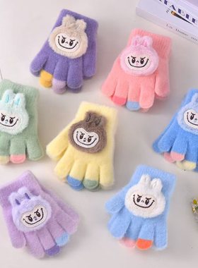 儿童五指手套男童冬天防风保暖手套秋冬可爱卡通骑行女童分指手套