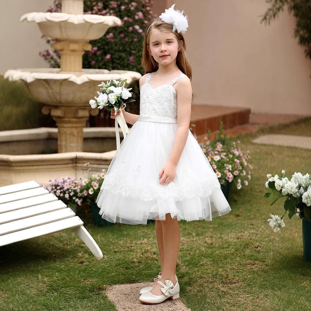 欧美儿童走秀小主持人女童短款表演出公主蓬蓬裙女孩晚礼服