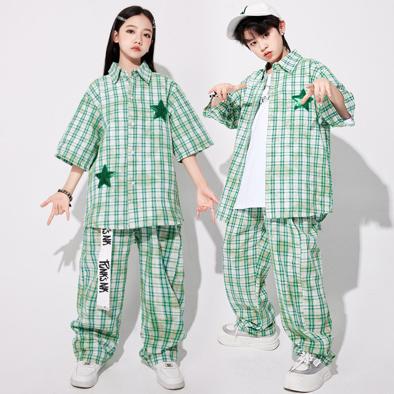 儿童街舞演出服男孩hiphop潮牌衬衫套装酷帅表演服女童爵士舞服装