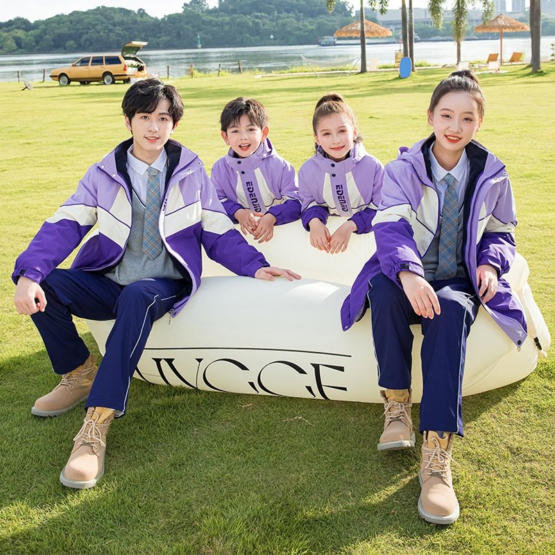 男女生冲锋衣校服套装秋冬季加绒加厚学生班服两件套冬装幼儿园服