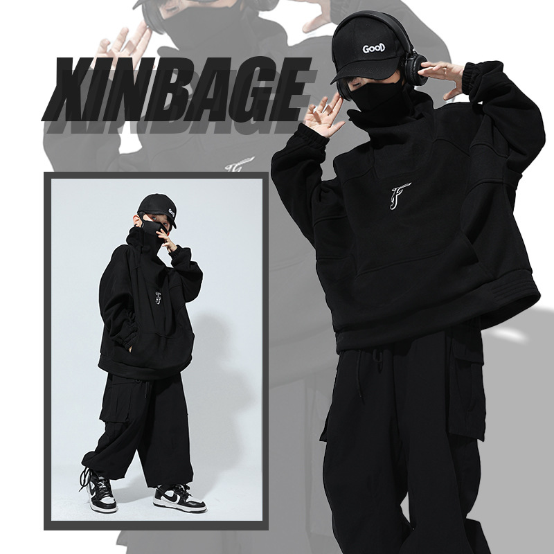 儿童街舞潮服套装春秋hiphop嘻哈长袖卫衣女童爵士舞男童舞蹈