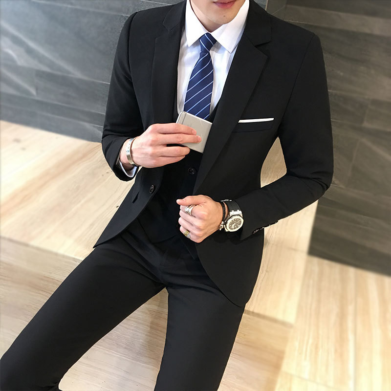 男装春秋男式西服套装男韩版修身男西装套装三件套婚庆礼服伴郎