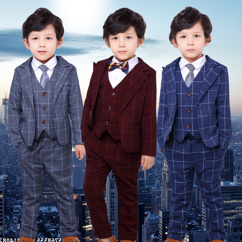 儿童西装套装三件套男童小西装中大童西服外套秋冬加厚花童礼服