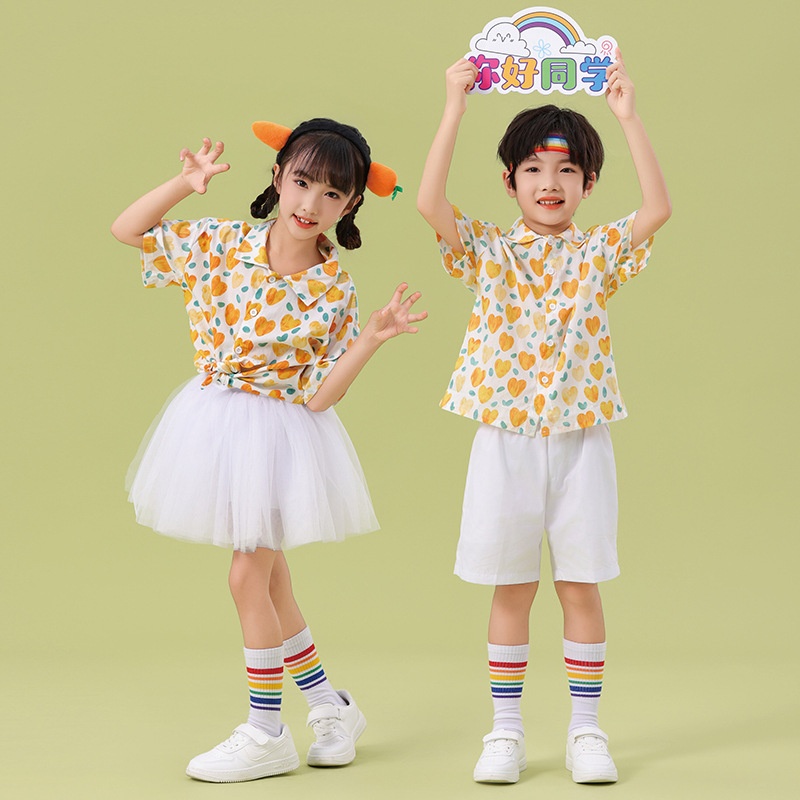 儿童小清新衬衫纱裙演出服小学生运动会啦啦队服大合唱毕业照班服