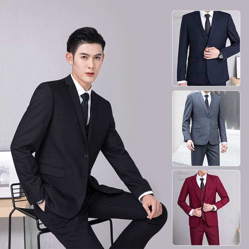 西装男百搭三件套韩版修身款套装团体服伴郎服商务正装秋冬款