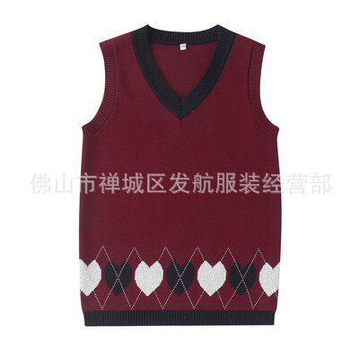 秋冬季男童针织毛线背心英伦学院中小学生装V领校服儿童毛衣马甲