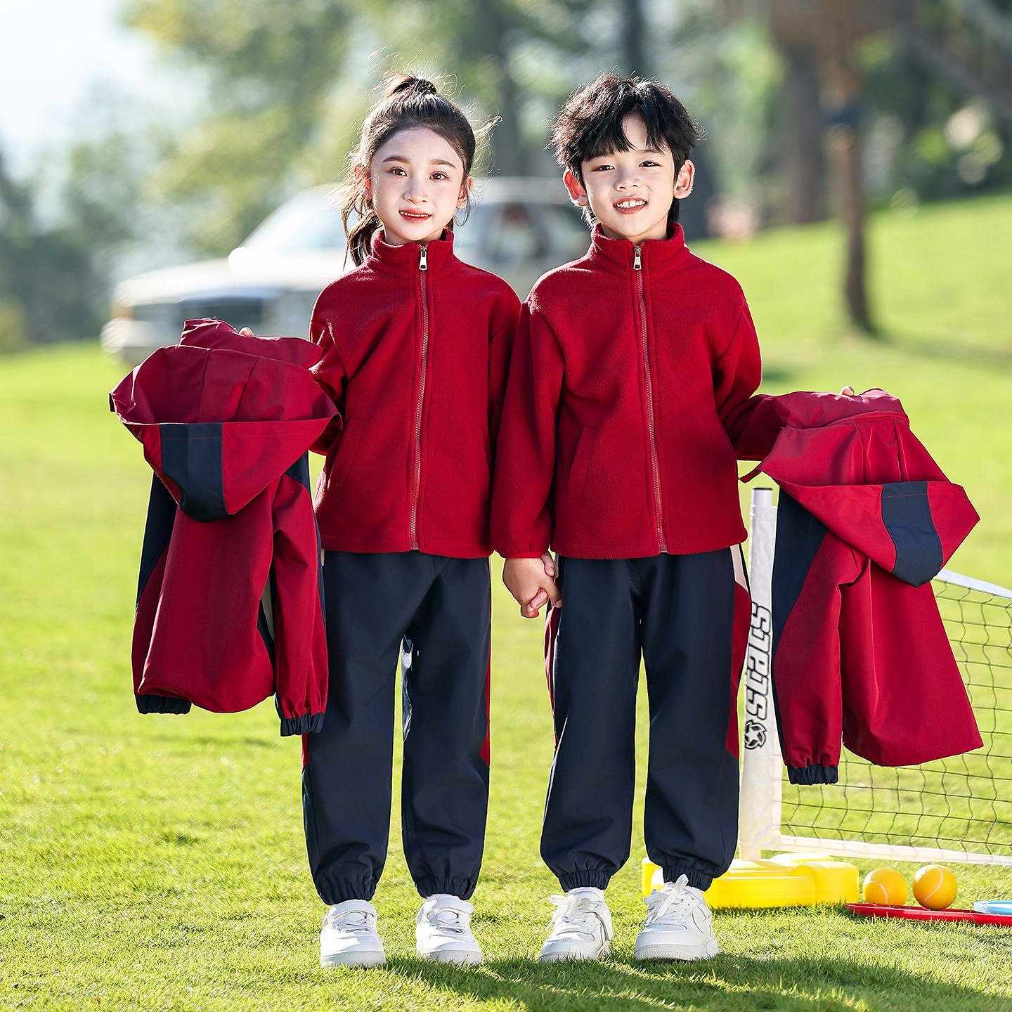 小学生校服冲锋衣三件套2025冬季新款儿童班服运动服幼儿园防风